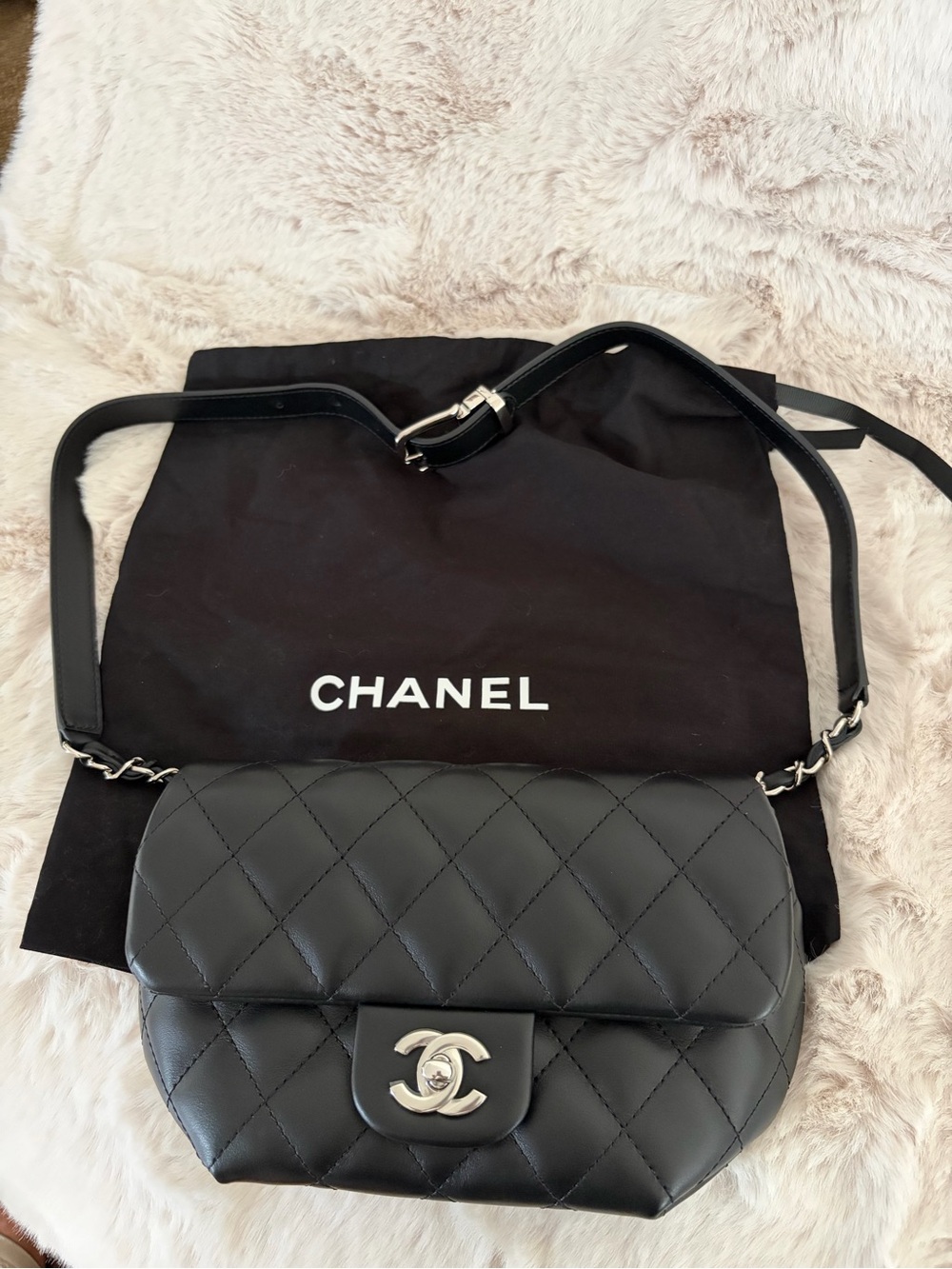 CHANEL Black Quilted Leather belt/bum Bag with Silver CC Closure